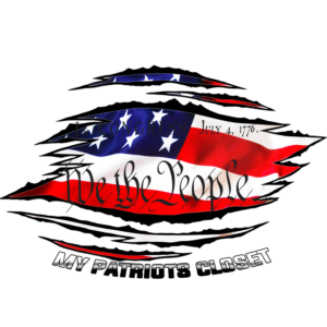 Torn American flag: We the People.