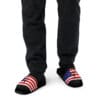 Person wearing American flag slides.