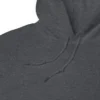 Here's an alt tag for the image: Dark gray hoodie closeup.