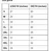 Clothing size guide: length and width.