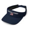 Navy blue visor: America First, US flag.