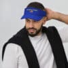Man wearing "America First" visor.