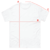 Here's an alt tag for the image: T-shirt size chart with measurements.