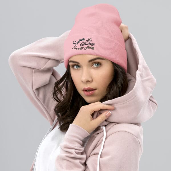 Pink beanie; sassy, classy, smart assy.