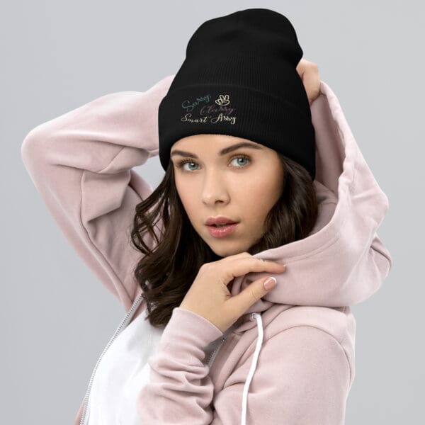 Black beanie: sassy, classy, smart assy.