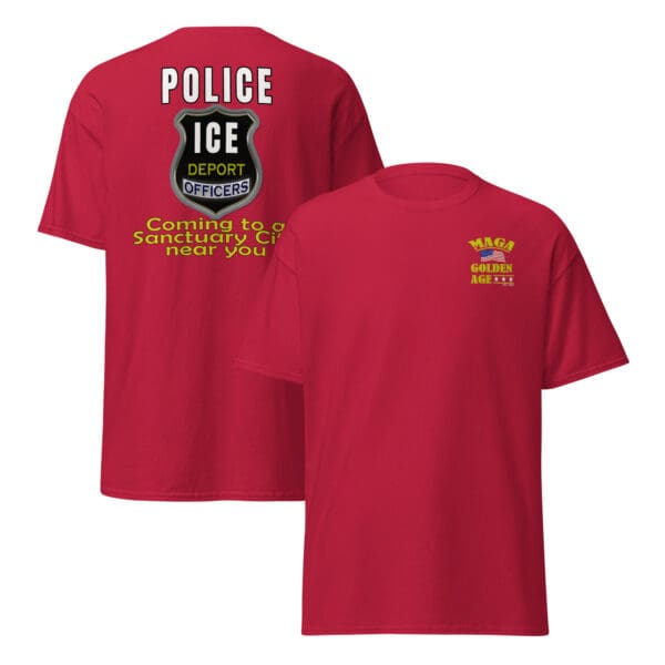 Red T-shirts; ICE; MAGA Golden Age.