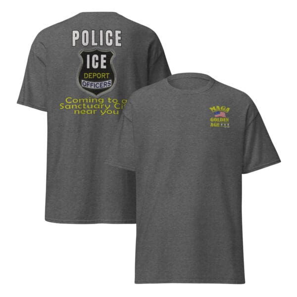 Here's an alt tag for the image: ICE Police T-shirt, MAGA Golden Age.