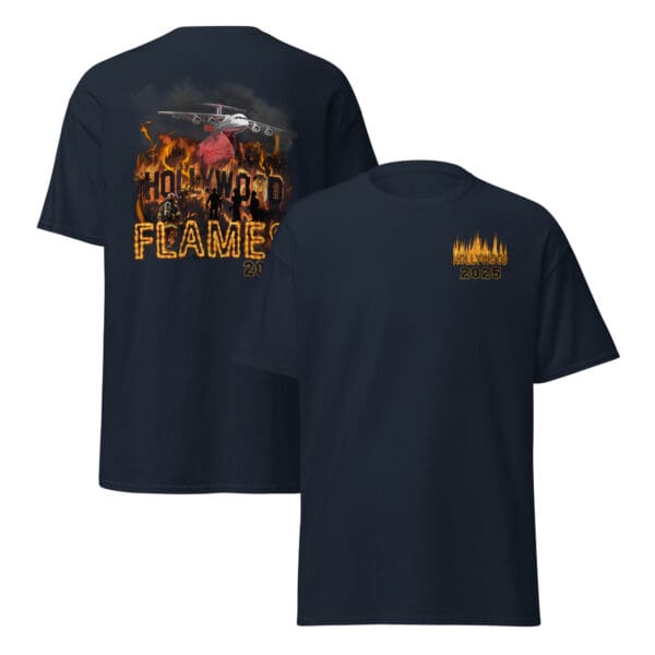 Here's an alt tag for the image: Hollywood Flames 2025 T-shirt design.