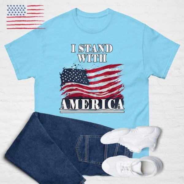 I stand with America, Golden Age Trump era Unisex American Flag MAGA USA T shirt - Image 5