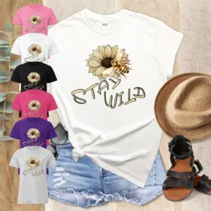 STAY WILD Fun Sunflower Minimalist Cute BOHO top Womens Basic Essential t-shirt