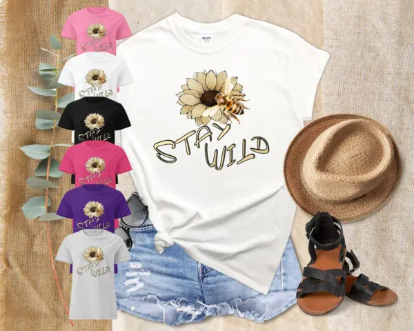STAY WILD Fun Sunflower Minimalist Cute BOHO top Womens Basic Essential t-shirt