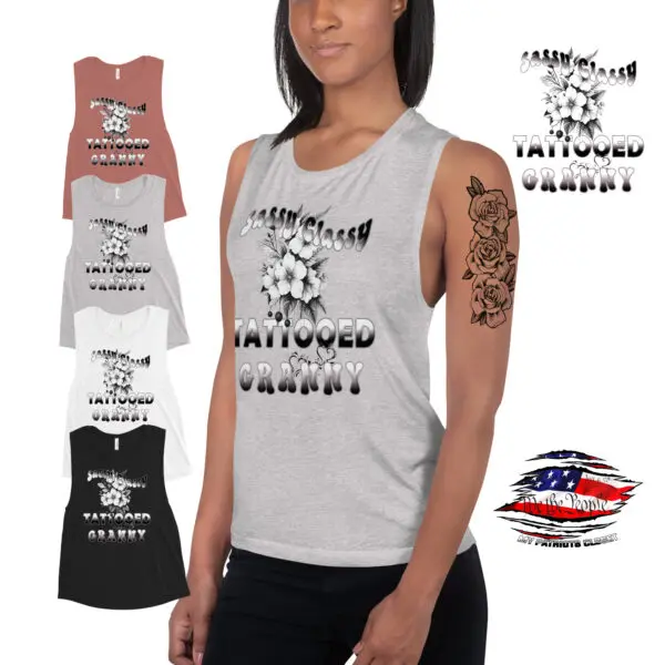 Sassy Classy Tattooed Granny, Ladies Muscle Tank Top, Womens Cool Grandma tee