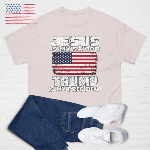 JESUS is my Savior, TRUMP is my President. American Flag MAGA Faith in God shirt - Image 7