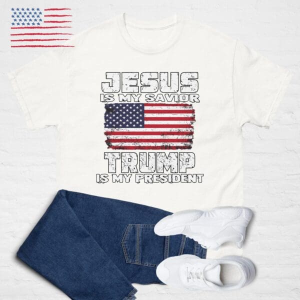 JESUS is my Savior, TRUMP is my President. American Flag MAGA Faith in God shirt - Image 4