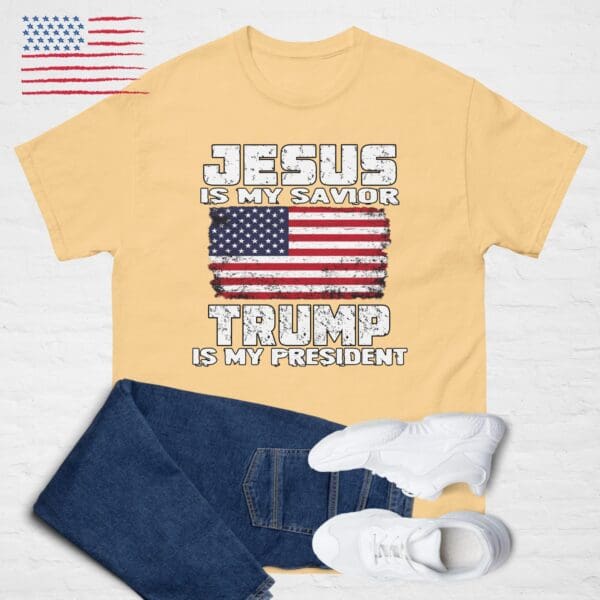 JESUS is my Savior, TRUMP is my President. American Flag MAGA Faith in God shirt - Image 6