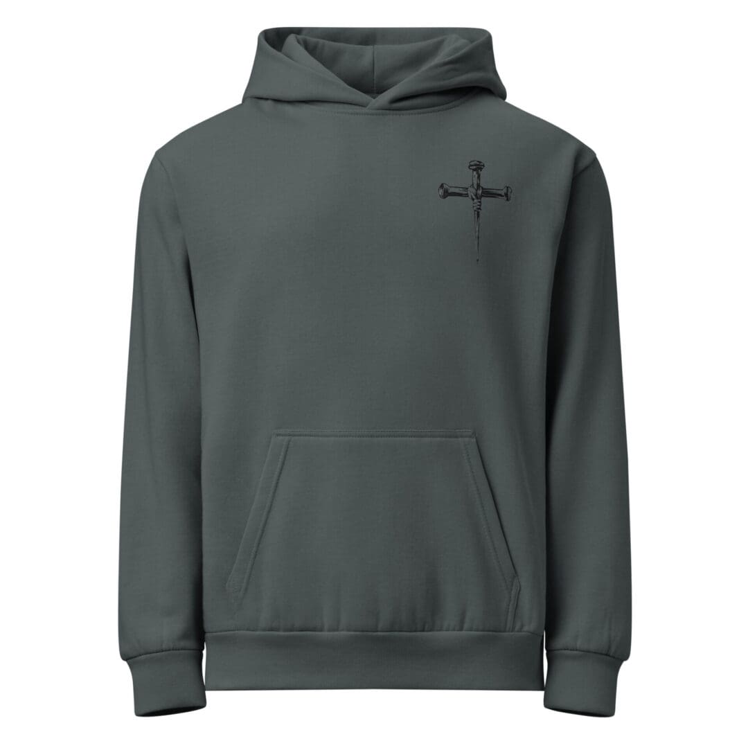 Dark green hoodie with small dagger logo