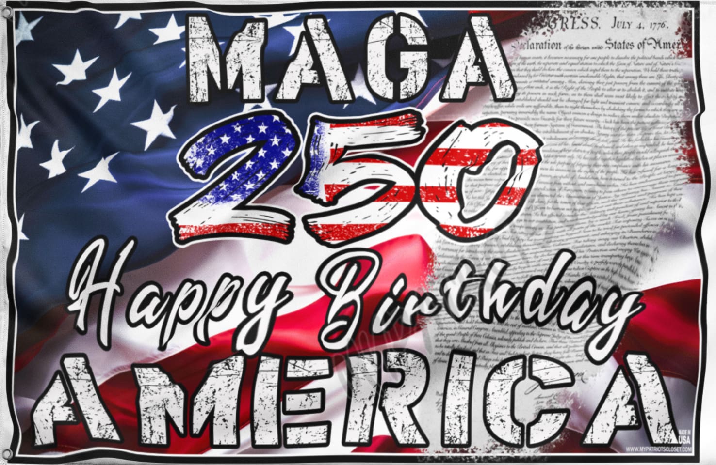 MAGA 250 Happy Birthday America flag banner