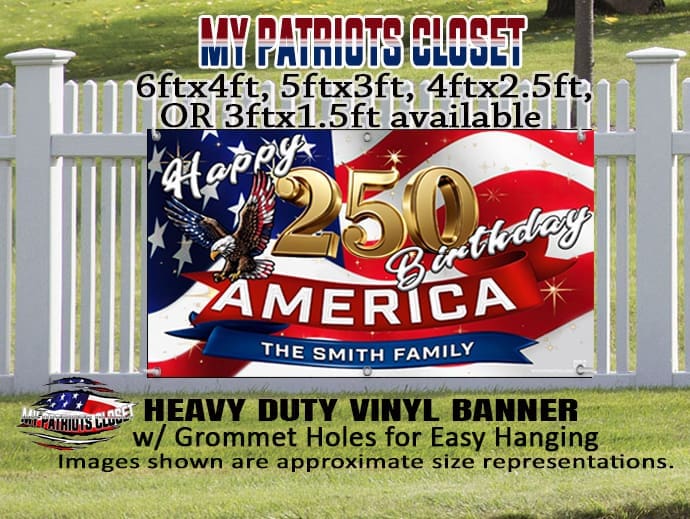 American 250th birthday patriotic vinyl banner