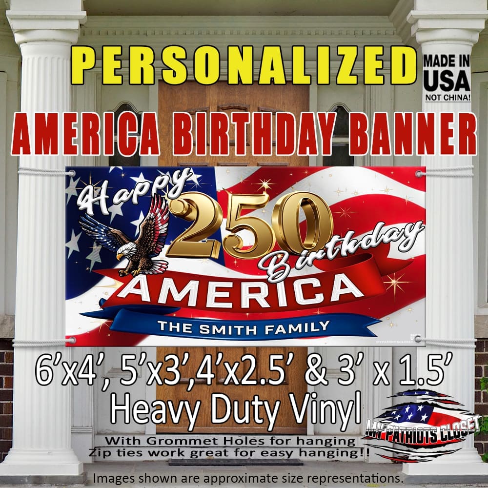 America 250th birthday banner with eagle